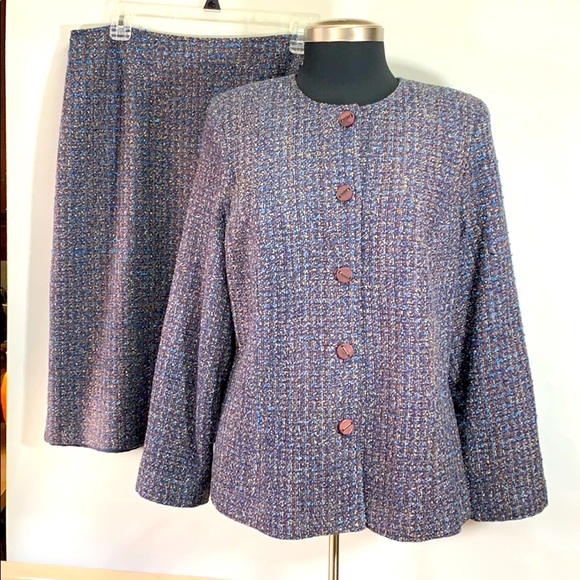 Linea Domani Vintage Tweed Button Up Jacket & Pencil Skirt Set Women’s Size 16 - Picture 1 of 12